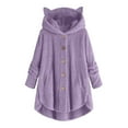 thumbnail image 1 of Patlollav Winter Womens Button V-Neck Pullover Tops Long Sleeve Hooded Blouse Coat, 1 of 6