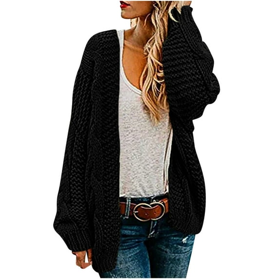 Patlollav Winter Womens Cardigan Color Coarse Knit Loose Oversized Knitwear