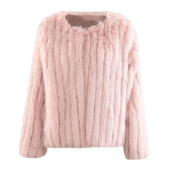 Patlollav Winter Womens Coats Solid Vertical Stripe Toka Faux Rabbit Short Coat