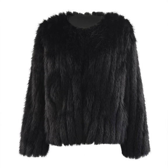 Patlollav Winter Womens Coats Solid Vertical Stripe Toka Faux Rabbit Short Coat