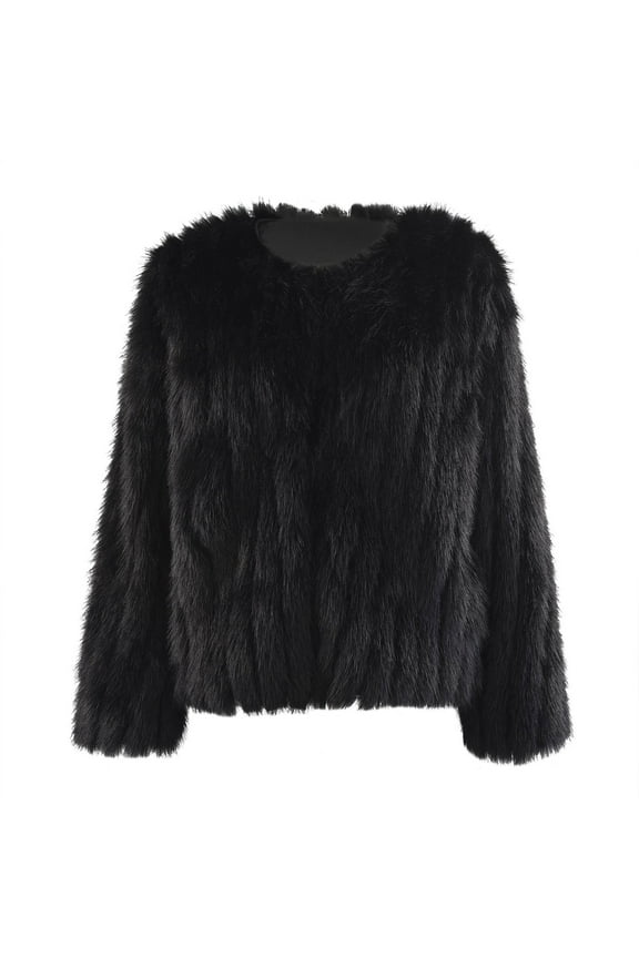 Winter Womens Coats Solid Vertical Stripe Toka Faux Rabbit Short Coat