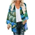 thumbnail image 1 of Patlollav Winter Womens Floral Print Puff Sleeve Kimono Cardigan Loose Chiffon Cover Up Casual Blouse Tops, 1 of 6