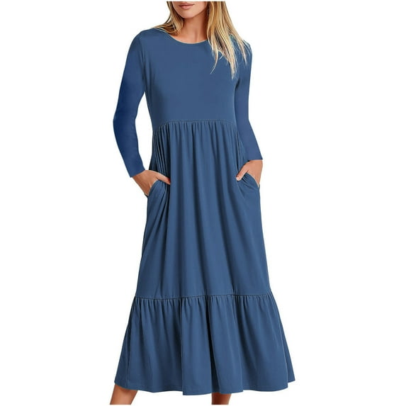 Patlollav Winter Womens Loose Dresses,Ladies Casual Long Sleeve Solid Classic Dress