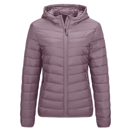 Patlollav Winter Womens Puffer Jacket Long Sleeve Hooded Zip Up Quilted Lightweight Down Coat with Pockets