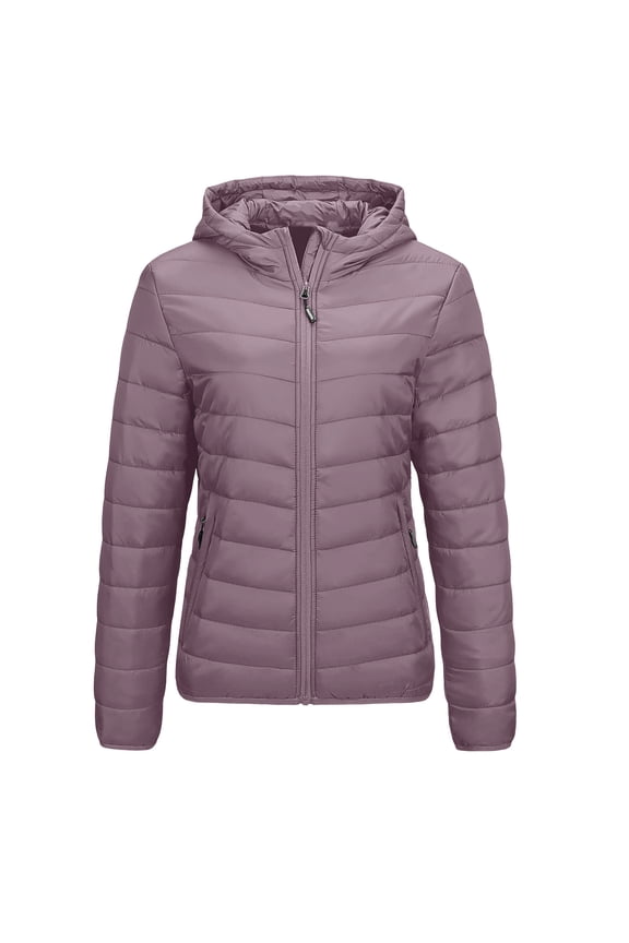 Winter Womens Puffer Jacket Long Sleeve Hooded Zip Up Quilted Lightweight Down Coat with Pockets