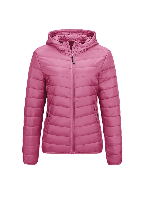 Patlollav Winter Womens Puffer Jacket Long Sleeve Hooded Zip Up Quilted Lightweight Down Coat with Pockets