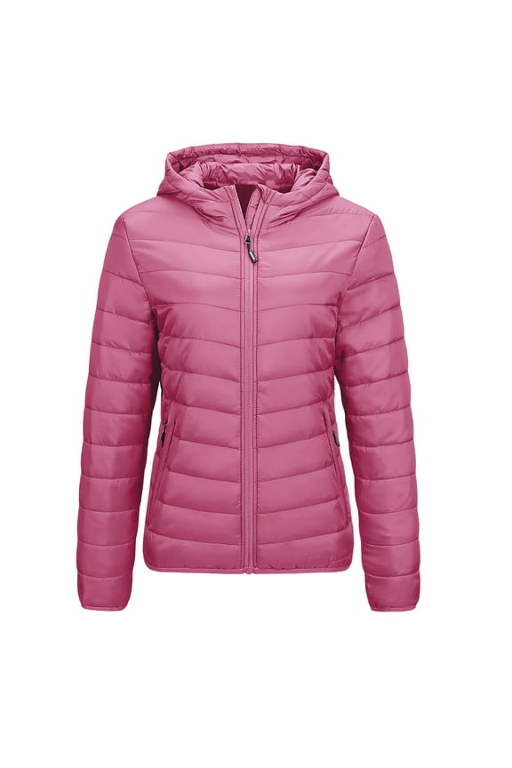 Winter Womens Puffer Jacket Long Sleeve Hooded Zip Up Quilted Lightweight Down Coat with Pockets