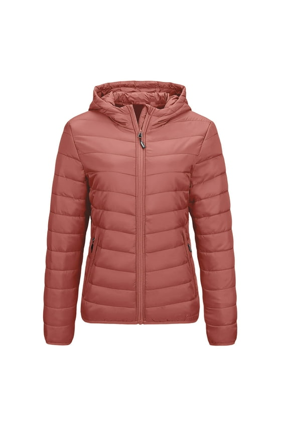 Winter Womens Puffer Jacket Long Sleeve Hooded Zip Up Quilted Lightweight Down Coat with Pockets