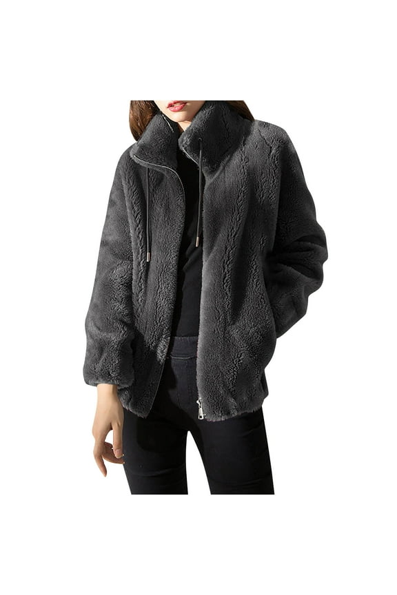 Winter Womens Zipper Fleece Tops Sweater Jacket Plush and Thick Standing Collar Warm Cardigan