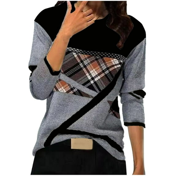Patlollav Woman Long Sleeve Round Neck Print Blouse Autumn Causal Pullover Tops