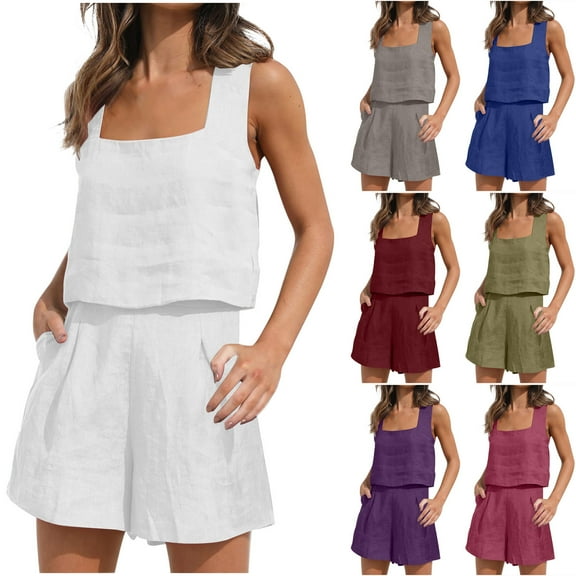 Patlollav Womans 2 Piece Outfits Sleeveless Crop Top Shorts High Waist Set with Pockets
