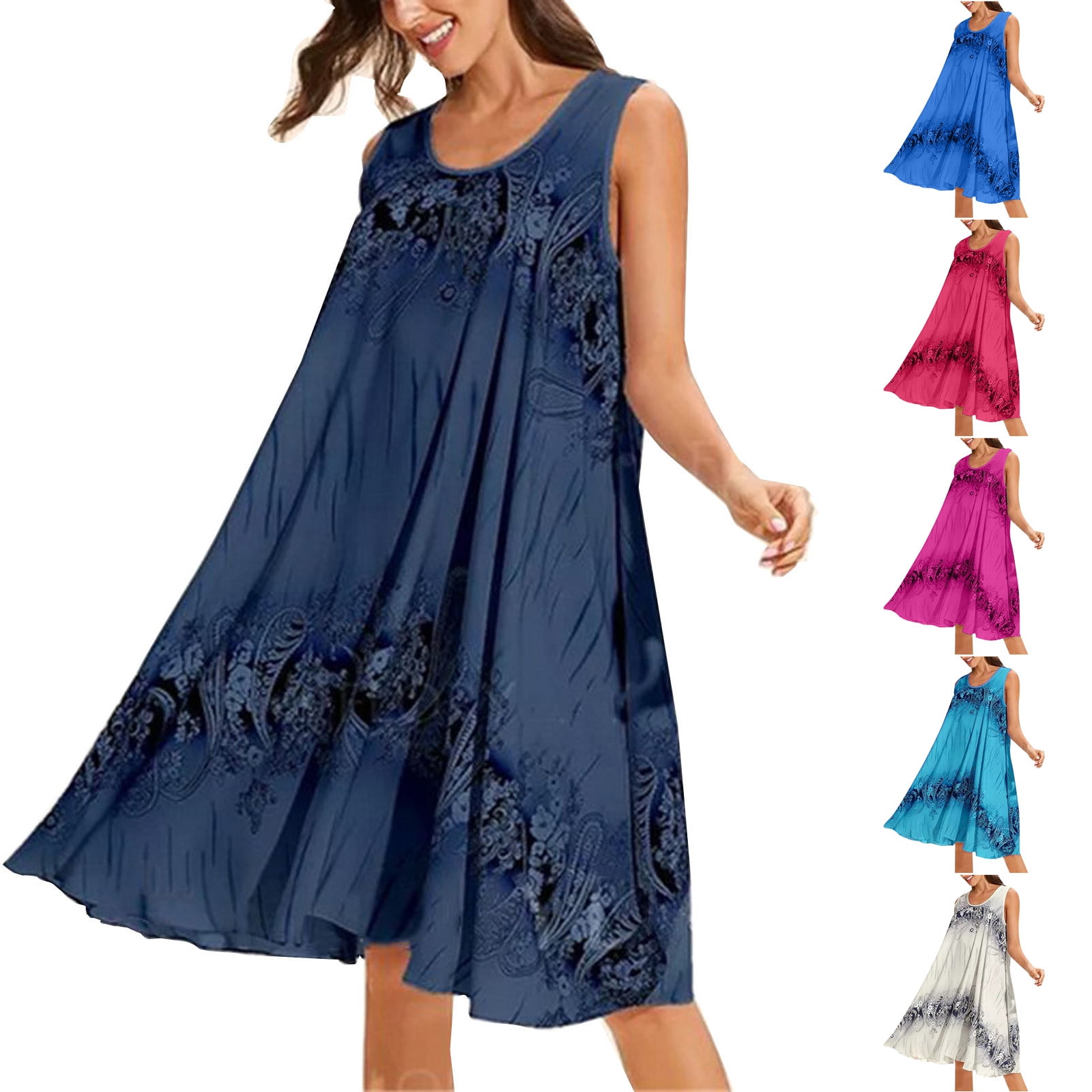 Patlollav Womans Plus Size Dresses Clearance Sleeveless Floral Midi