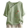 thumbnail image 1 of Patlollav Womans Summer Shirts Clearance Round Neck Short Sleeve Flower Print Loose Tops, 1 of 6