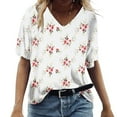 thumbnail image 1 of Patlollav Womans T-Shirt Plus Size Fashion Casual Scenic Flower Print V-Neck Tops, 1 of 6