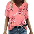 thumbnail image 1 of Patlollav Womans T-Shirt Plus Size Clearance Fashion Casual Scenic Flower Print V-Neck Tops, 1 of 6