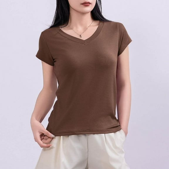 Women's Short Sleeve T-shirt Casual Solid Color V-Neck T-shirt Home Blouses