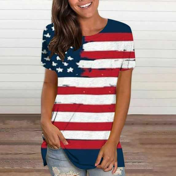 Patlollav Women Clothes,Womens Independence Day Summer Round-Neck T-Shirt Print Short Sleeve Tops