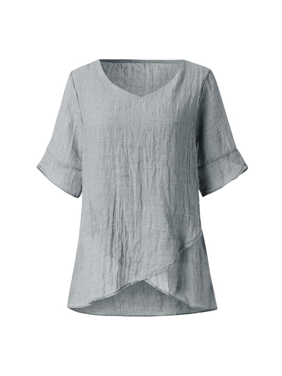 Patlollav Women Clothes,Womens Plus Size Fashionable Summer Irregular Solid Color Tops Blouse