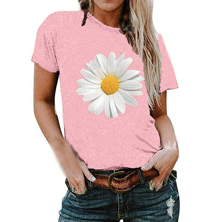Patlollav Women Clothes,Clearance Womens Plus Size Short Sleeve Floral  Print Sunflower O-Neck Tops T-Shirt