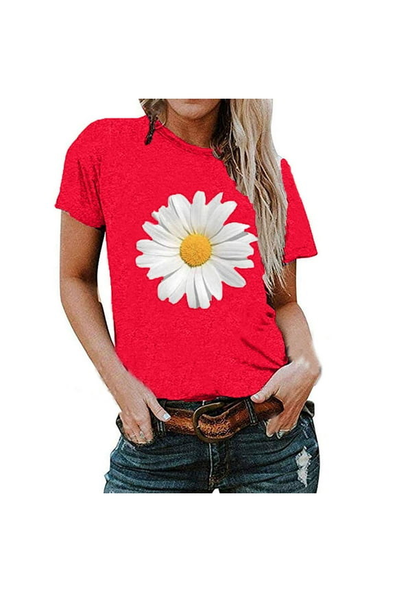 Women Clothes,Womens Plus Size Short Sleeve Floral Print Sunflower O-Neck Tops T-Shirt