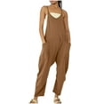 thumbnail image 1 of Patlollav Women Cold Shoulder Jumpsuit Solid Suspender Jumpsuits Wide Pocket Leg Pants, 1 of 6