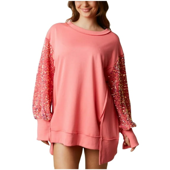 Patlollav Women Fall Winter Tops Pullover Color Circular Neck Long Sleeve Blouse Sweatshirts