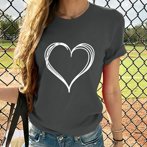 Patlollav Women Girls Plus Size Tops Short Sleeve Heart Print Tees T Shirt Blouse