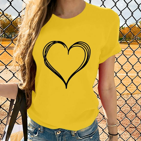 Patlollav Women Girls Plus Size Tops Short Sleeve Heart Print Tees T Shirt Blouse