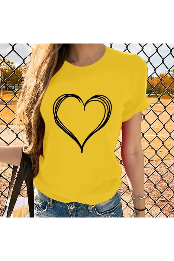 Patlollav Women Girls Plus Size Tops Short Sleeve Heart Print Tees T Shirt Blouse