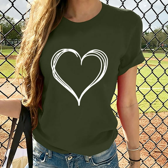 Patlollav Women Girls Plus Size Tops Short Sleeve Heart Print Tees T Shirt Blouse