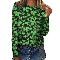 Patlollav Women Long Sleeve T-Shirts Casual St. Patrick Print Crewneck Pullover Tops