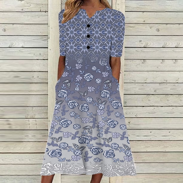dress 95 polyester 5 spandex Patlollav Women Loose Dress 95% Polyester 5% Spandex Casual Short Sleeve  V-Neck Dresses