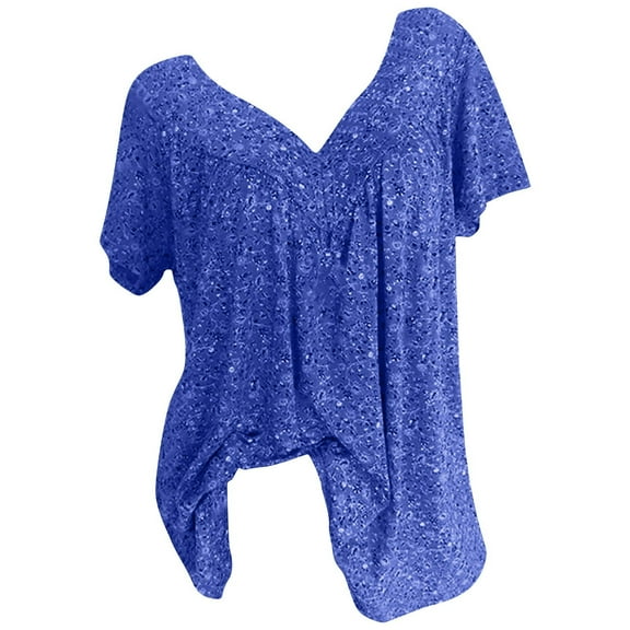 Patlollav Women Plus Size Shirts for $5 V-Neck Print Pullover Tops Short Sleeve Blouses