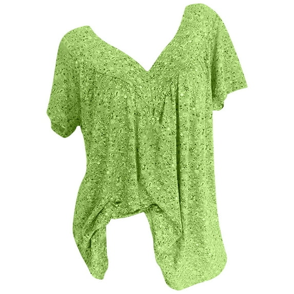 Patlollav Women Plus Size Tops for $5 V-Neck Print Pullover Shirts Short Sleeve Blouses