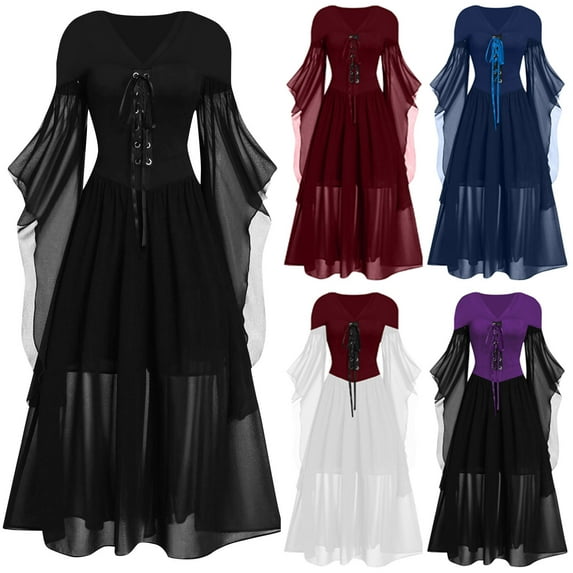 Patlollav Women Plus Size Cold Shoulder Sleeve Lace Up Halloween Dress