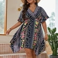thumbnail image 1 of Patlollav Women Plus Size Dress Summer Casual Short Sleeve V Neck Printed Sleeve Dresses, 1 of 3