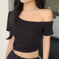 thumbnail image 1 of Otvok Womens New Short-Sleeved Off-The-Shoulder Casual Tops Skew Collar Blouses, 1 of 6