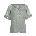 thumbnail image 1 of Patlollav Women Plus Size Tops Short Sleeve V-Neck Hollow Out Solid Casual Blouse Lace Pullover, 1 of 6