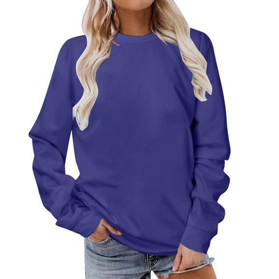 Patlollav Women Round Neck Sweatshirt Long Sleeves Casual Shirts Color Crewneck Pullover Tunic Tops