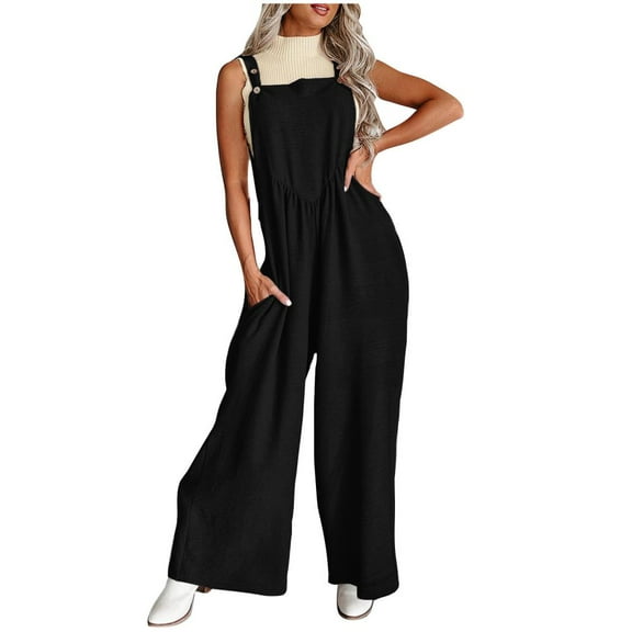 Patlollav Women'S Bib Overalls Casual Summer Sleeveless Strap Loose Wide Leg Jumpsuits with Pockets