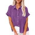 thumbnail image 1 of Patlollav Women'S Cotton Linen Tops Short Sleeve Fashion Solid Button Shirt Female V-Neck Loose T-Shirt Blouse, 1 of 6