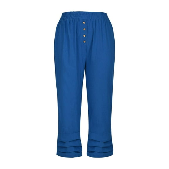 Patlollav Women'S Cropped Pants Fashionable Solid Color Cotton Linen Loose Pocket Casual Trousers