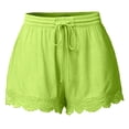 thumbnail image 1 of Patlollav Women'S Drawstring Shorts Solid Color Lace Trim Sports Shorts Yoga Plus Size Casual Pants, 1 of 5