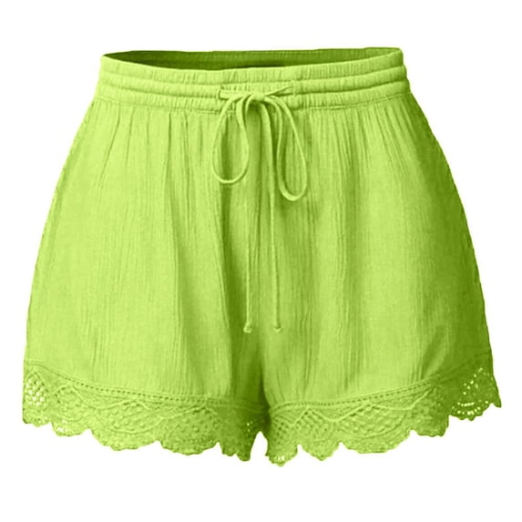 Patlollav Women'S Drawstring Shorts Solid Color Lace Trim Sports Shorts Yoga Plus Size Casual Pants