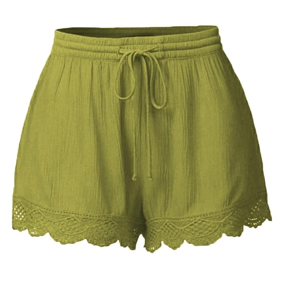 Patlollav Women'S Drawstring Shorts Solid Color Lace Trim Sports Shorts Yoga Plus Size Casual Pants
