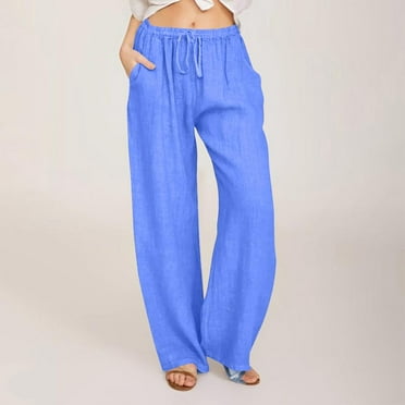 Patlollav Women'S Elastic Waist Drawstring Casual Pants Straight Leg Lightweight Loose Trousers with Pockets