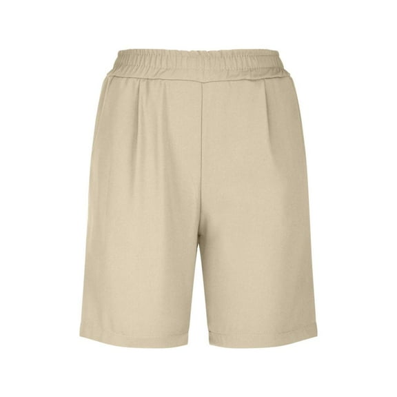 Patlollav Women'S Summer Linen Shorts Elastic Waist Casual Wide Leg Bermuda Shorts Plus Size Pants