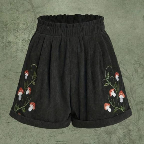 Patlollav Women'S Wide Leg Shorts Solid Color Printed Loose Elastic Band Casual Corduroy Shorts