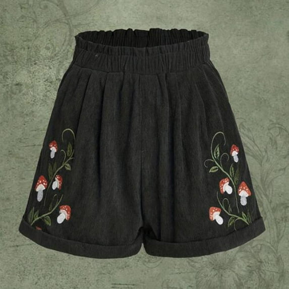 Patlollav Women'S Wide Leg Shorts Solid Color Printed Loose Elastic Band Casual Corduroy Shorts