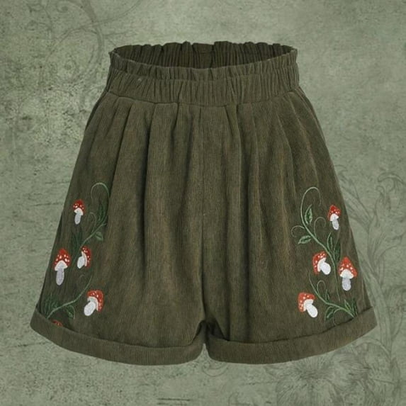 Patlollav Women'S Wide Leg Shorts Solid Color Printed Loose Elastic Band Casual Corduroy Shorts